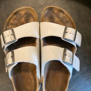 Birkenstock White Sandals with Silver Buckles
